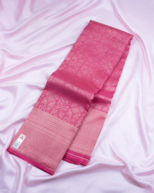 Pure Handloom Kanchipuram Silk Saree with Floral Block Brocade
