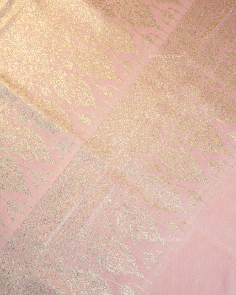 Pastel Pink Premium Banarasi Katan Brocade Silk Saree (D28)