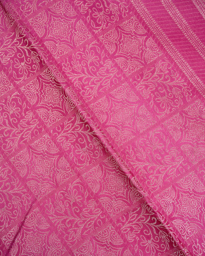 Pure Handloom Kanchipuram Silk Saree with Floral Block Brocade
