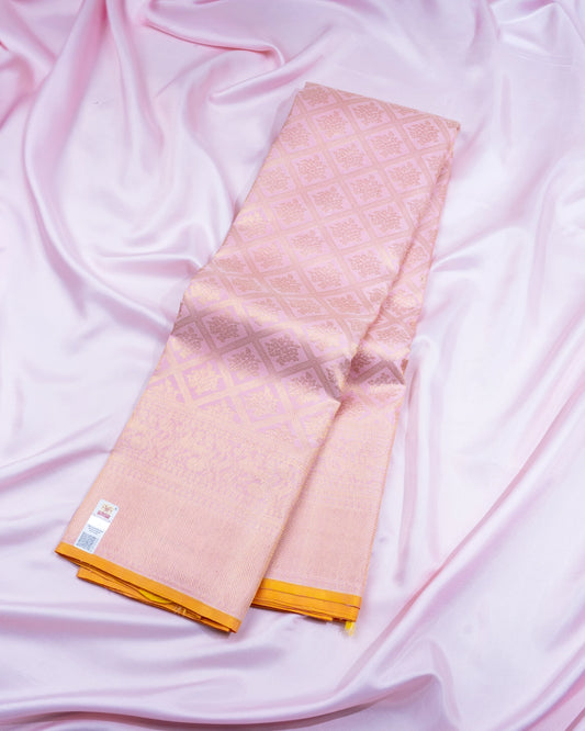 Premium Pure Handloom Kanchipuram Silk Saree with Diamond Block Brocade and Highlight Borders