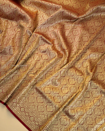 Maroon Premium Banarasi Katan Brocade Silk Saree (D16)