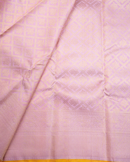 Premium Pure Handloom Kanchipuram Silk Saree with Diamond Block Brocade and Highlight Borders
