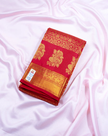 Pure Handloom Kanchipuram Silk Saree with Floral Brocade and Double Border