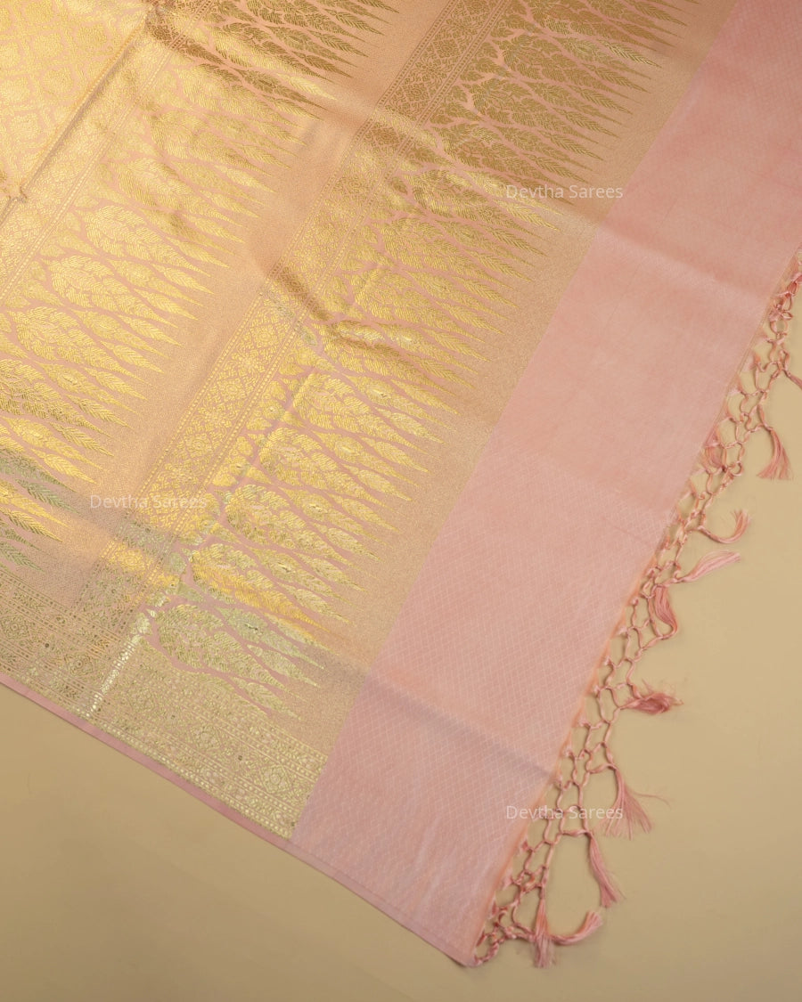 Baby Pink Premium Banarasi Katan Brocade Silk Saree (D12)