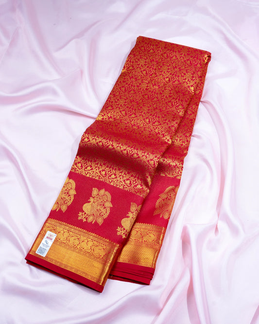 Pure Handloom Kanchipuram Silk Saree with Floral Brocade and Double Border