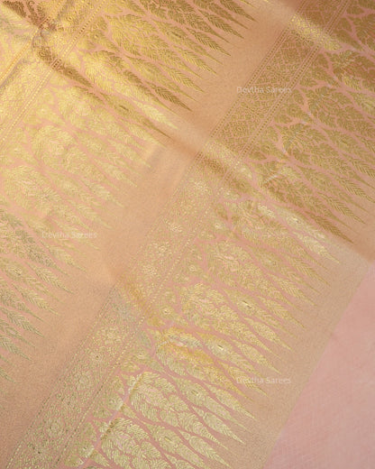 Baby Pink Premium Banarasi Katan Brocade Silk Saree (D12)