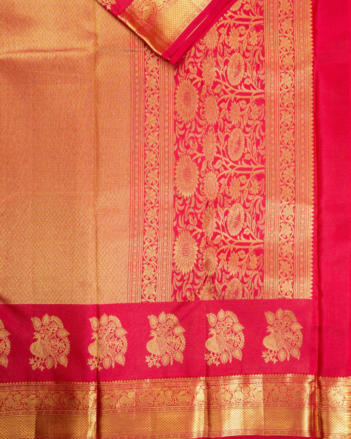 Pure Handloom Kanchipuram Silk Saree with Floral Brocade and Double Border