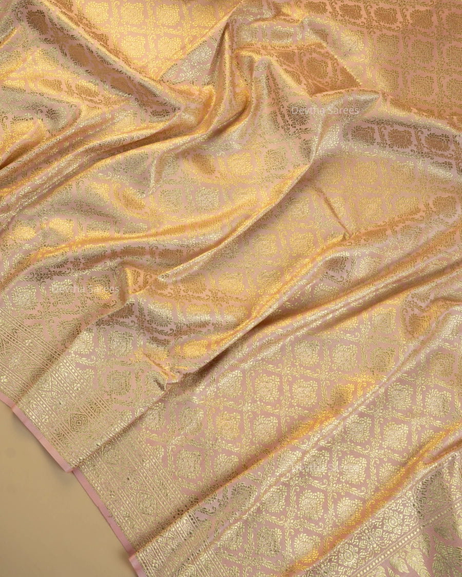 Baby Pink Premium Banarasi Katan Brocade Silk Saree (D12)