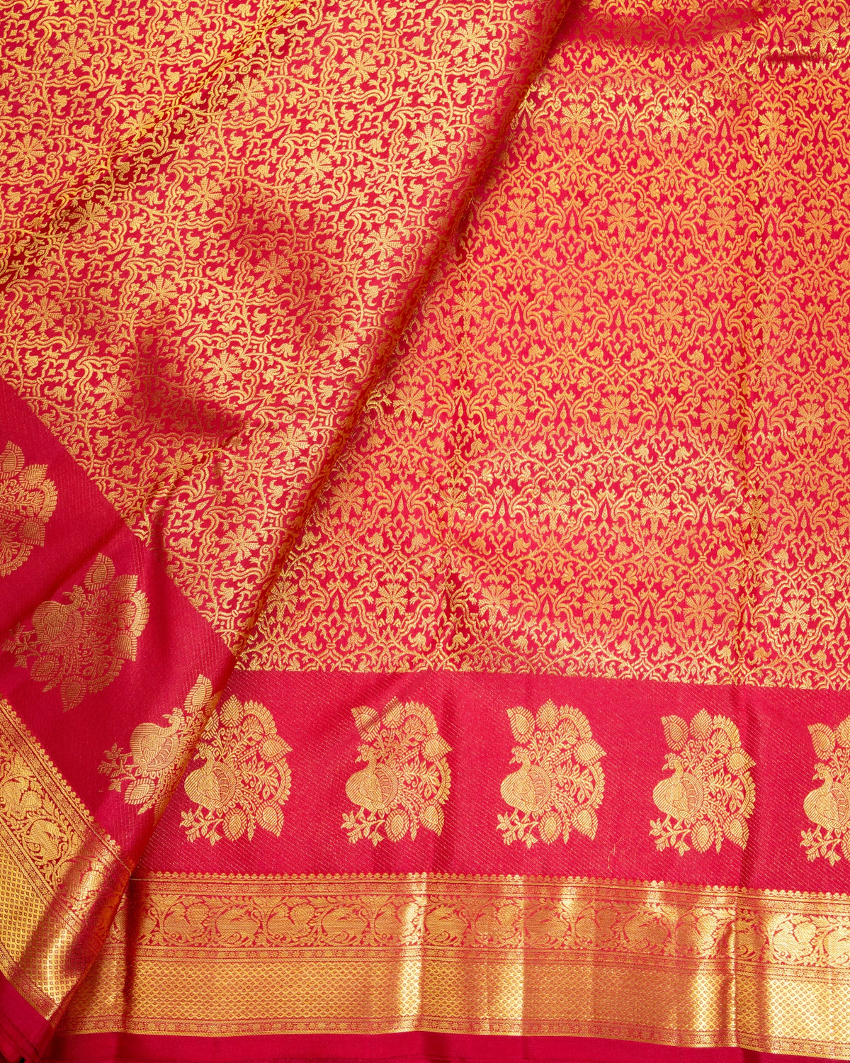 Pure Handloom Kanchipuram Silk Saree with Floral Brocade and Double Border