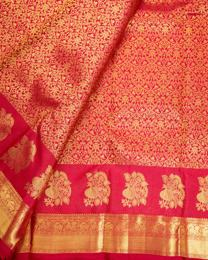 Pure Handloom Kanchipuram Silk Saree with Floral Brocade and Double Border