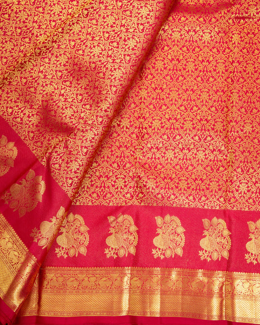 Pure Handloom Kanchipuram Silk Saree with Floral Brocade and Double Border