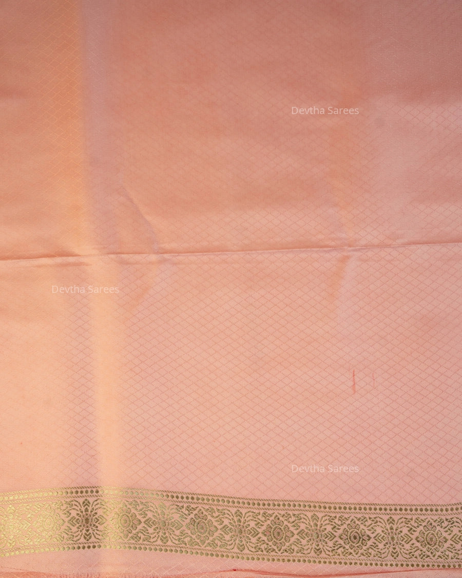 Baby Pink Premium Banarasi Katan Brocade Silk Saree (D12)