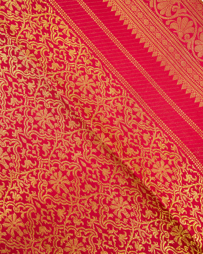 Pure Handloom Kanchipuram Silk Saree with Floral Brocade and Double Border