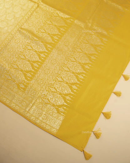 Mustard Yellow Premium Banarasi Katan Brocade Silk Saree (D28)
