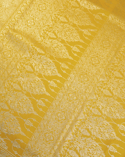 Mustard Yellow Premium Banarasi Katan Brocade Silk Saree (D28)