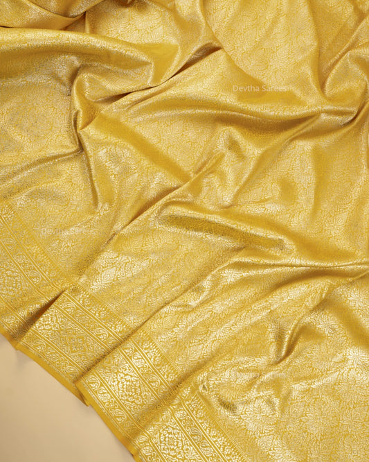 Mustard Yellow Premium Banarasi Katan Brocade Silk Saree (D28)
