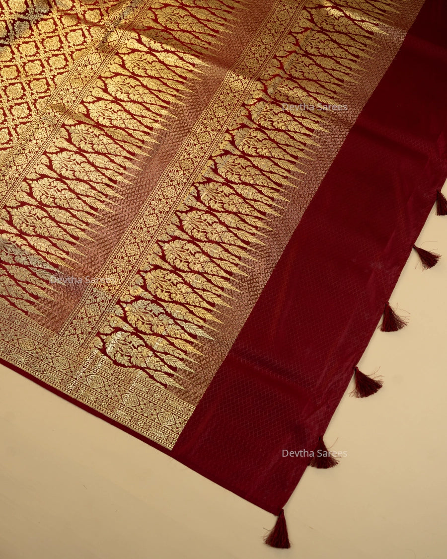 Maroon Premium Banarasi Katan Brocade Silk Saree (D12)
