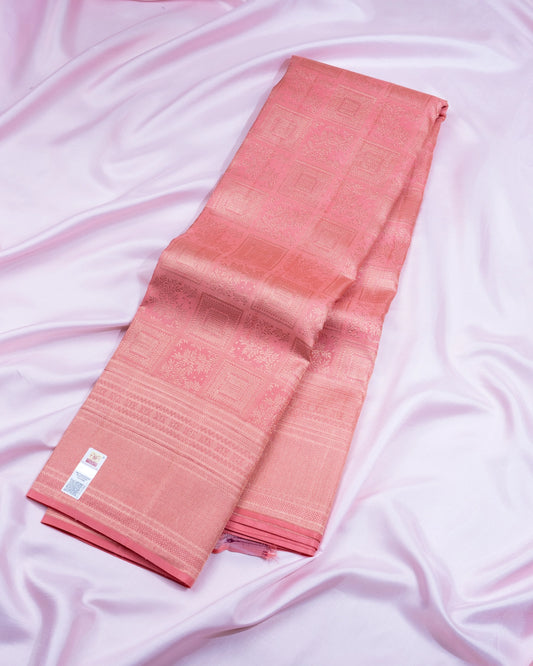 Pure Handloom Kanchipuram Silk Saree with Traditional Block and Floral Brocade