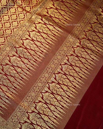 Maroon Premium Banarasi Katan Brocade Silk Saree (D12)