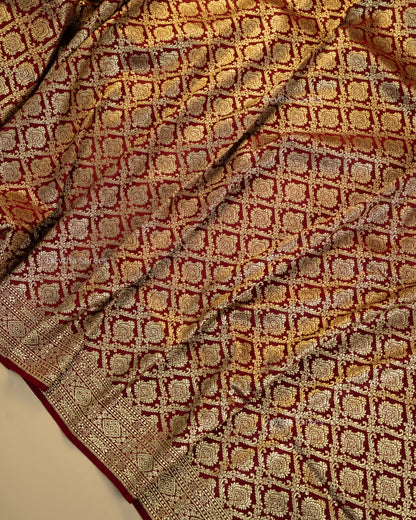 Maroon Premium Banarasi Katan Brocade Silk Saree (D12)
