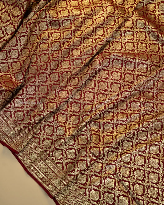 Maroon Premium Banarasi Katan Brocade Silk Saree (D12)