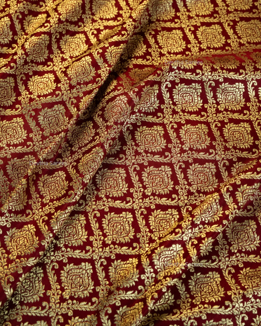 Maroon Premium Banarasi Katan Brocade Silk Saree (D12)
