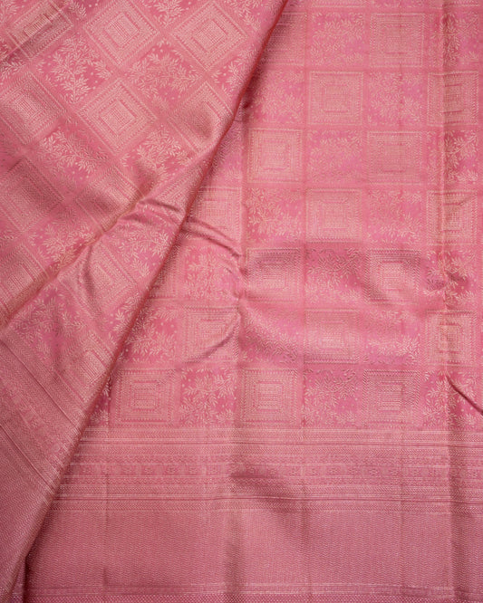 Pure Handloom Kanchipuram Silk Saree with Traditional Block and Floral Brocade