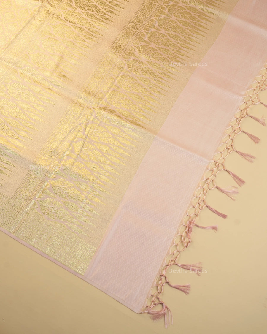Pastel Baby Pink Premium Banarasi Katan Brocade Silk Saree (D12)