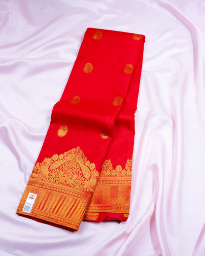 Pure Handloom Kanchipuram Silk Saree with Peacock Buttas and Turning Border