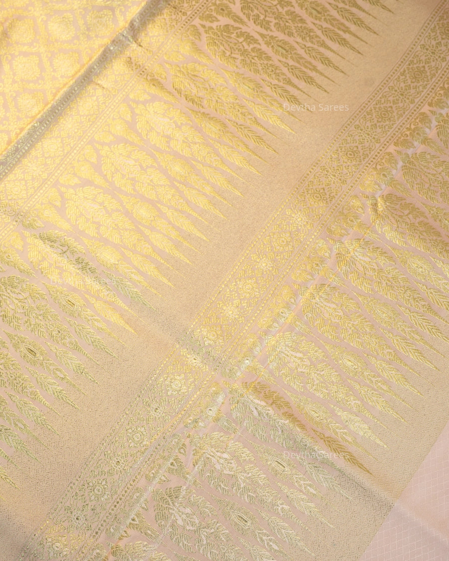Pastel Baby Pink Premium Banarasi Katan Brocade Silk Saree (D12)