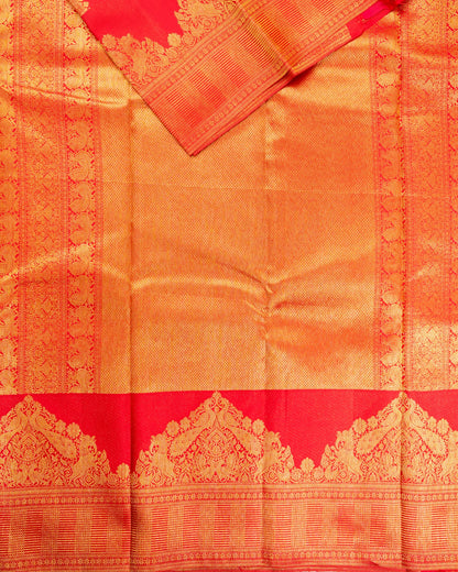 Pure Handloom Kanchipuram Silk Saree with Peacock Buttas and Turning Border