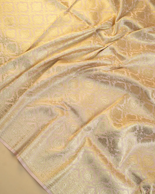 Pastel Baby Pink Premium Banarasi Katan Brocade Silk Saree (D12)