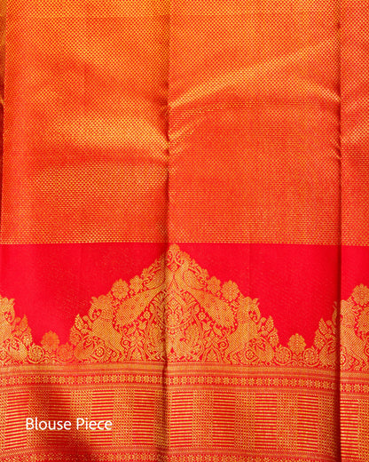 Pure Handloom Kanchipuram Silk Saree with Peacock Buttas and Turning Border
