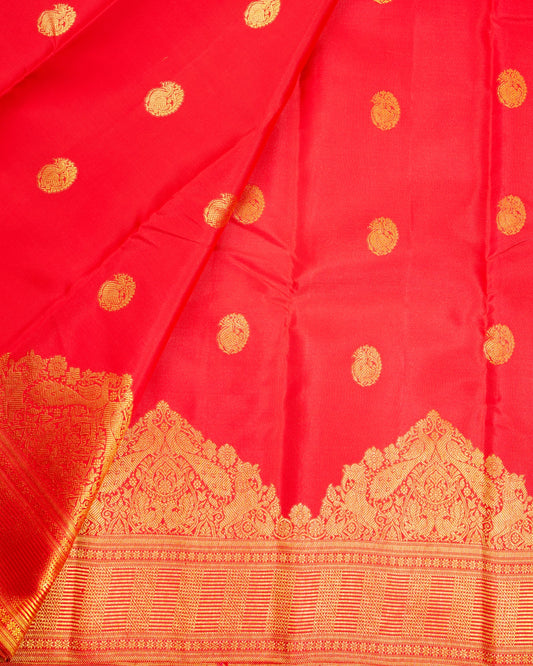 Pure Handloom Kanchipuram Silk Saree with Peacock Buttas and Turning Border