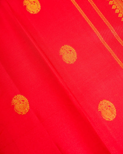 Pure Handloom Kanchipuram Silk Saree with Peacock Buttas and Turning Border