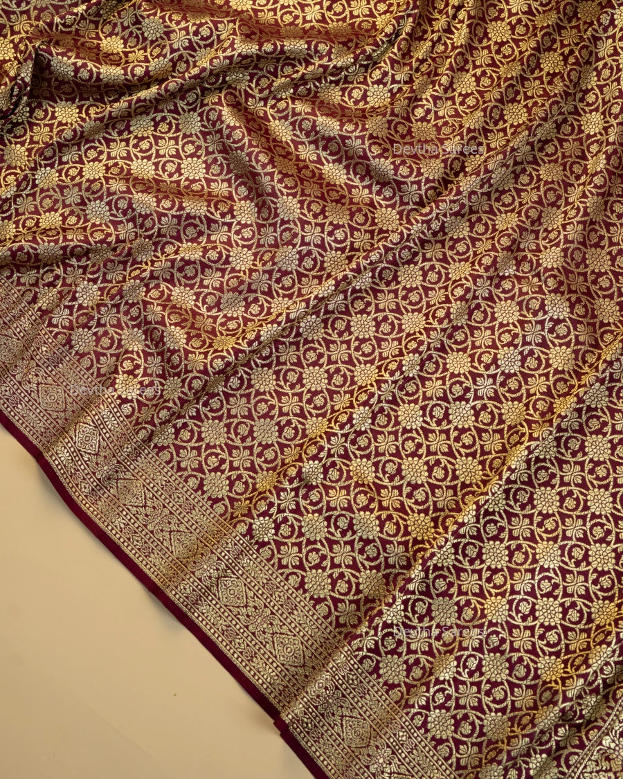 Plum Premium Banarasi Katan Brocade Silk Saree (D1)