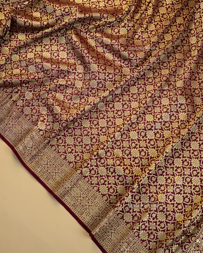 Plum Premium Banarasi Katan Brocade Silk Saree (D1)