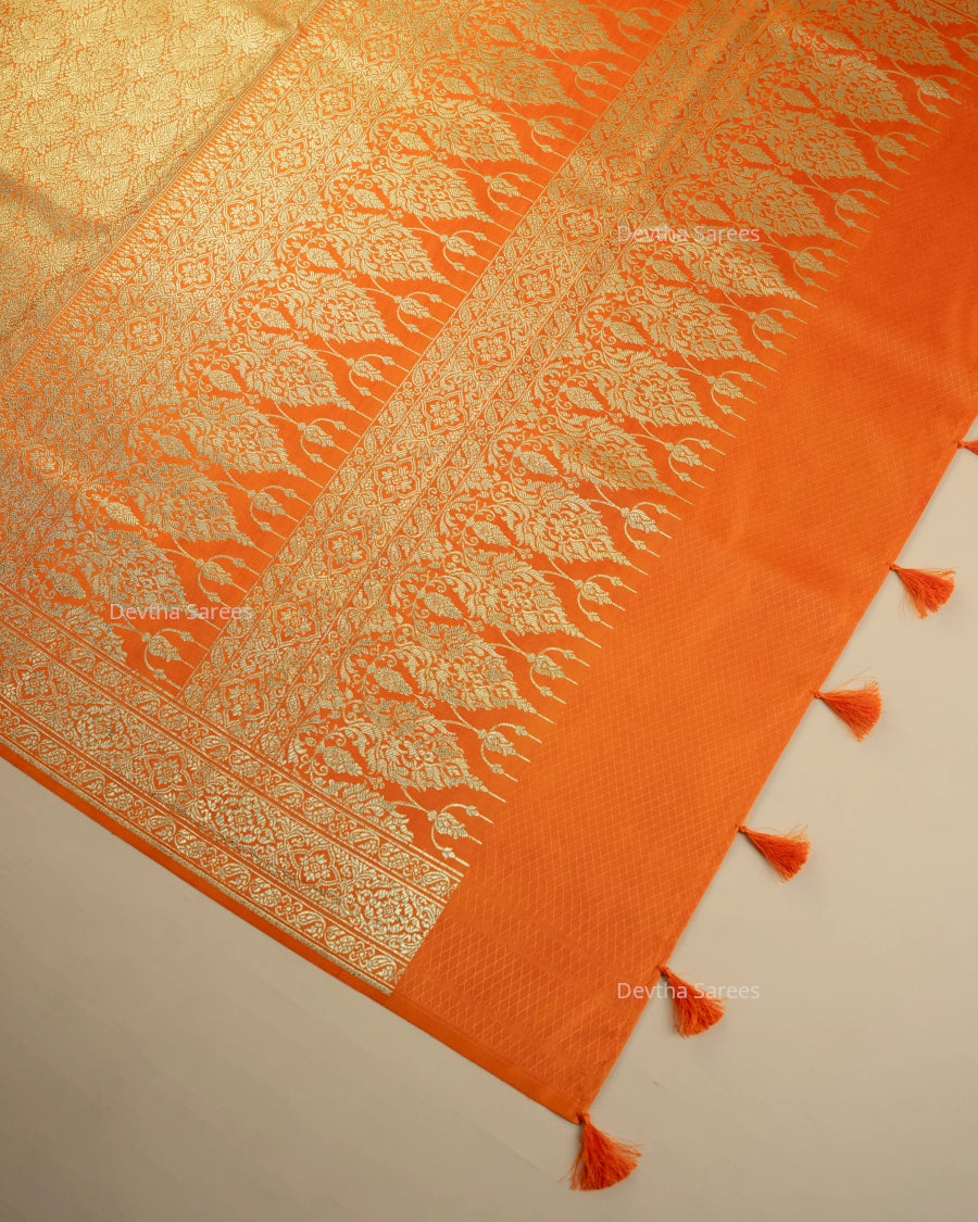 Orange Premium Banarasi Katan Brocade Silk Saree (D28)