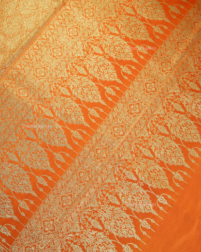 Orange Premium Banarasi Katan Brocade Silk Saree (D28)