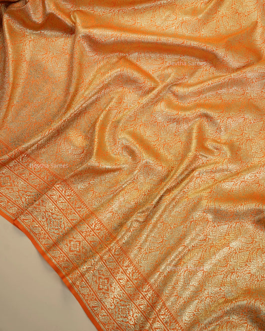 Orange Premium Banarasi Katan Brocade Silk Saree (D28)