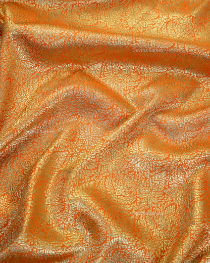 Orange Premium Banarasi Katan Brocade Silk Saree (D28)