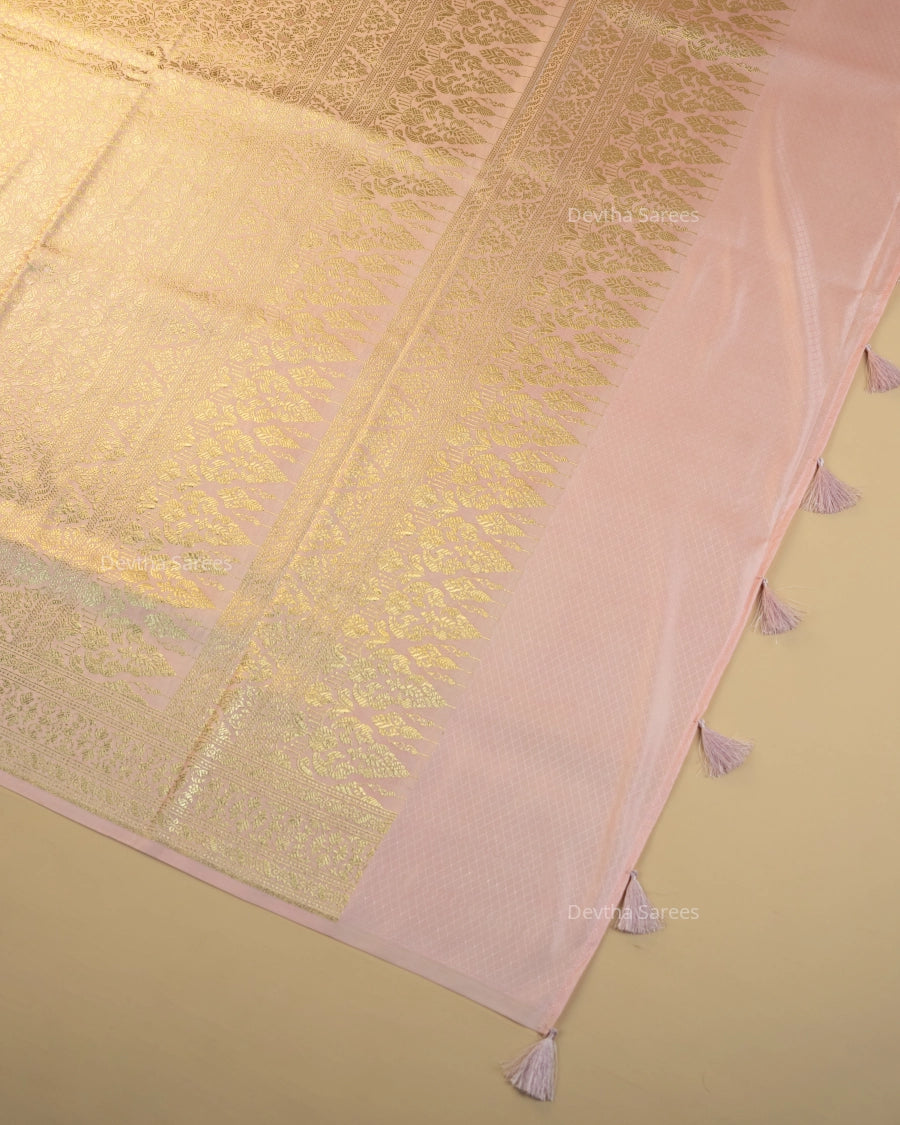 Baby Pink Premium Banarasi Katan Brocade Silk Saree (D11)