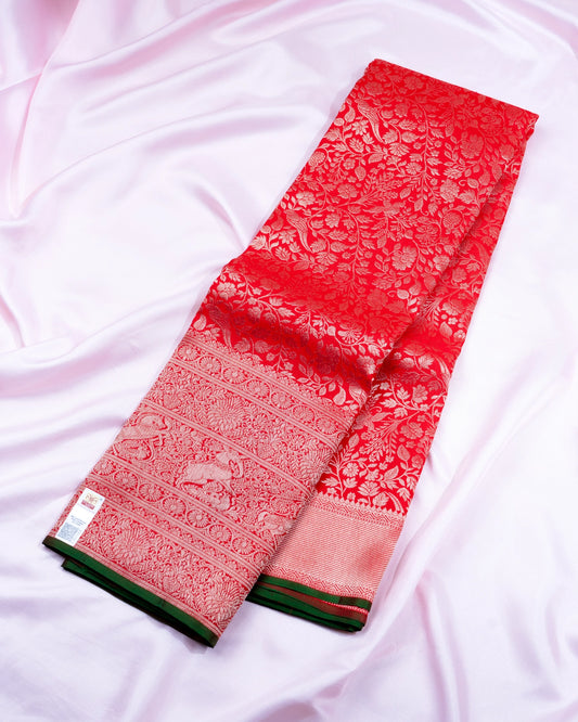 Pure Handloom Kanchipuram Silk Saree with Floral Brocade and Highlight Borders