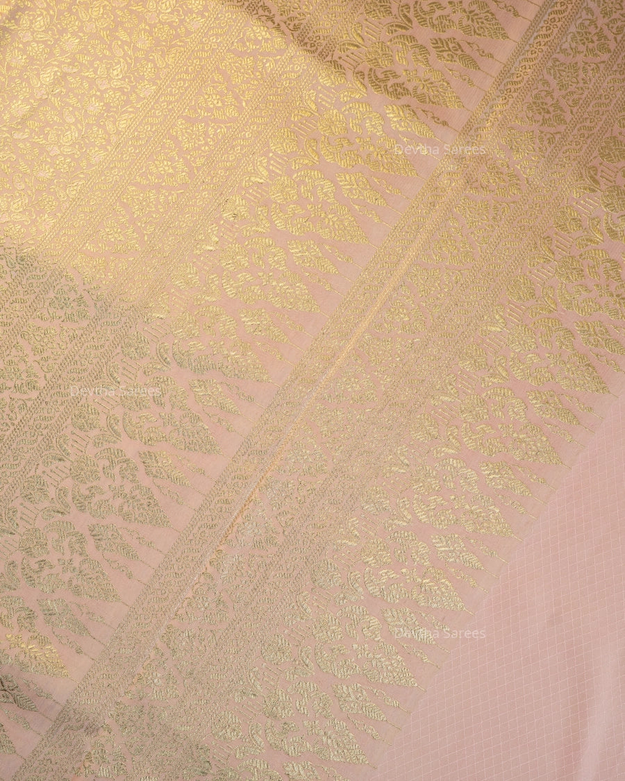 Baby Pink Premium Banarasi Katan Brocade Silk Saree (D11)