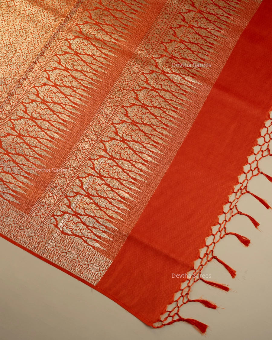 Burnt Orange Premium Banarasi Katan Brocade Silk Saree (D14)