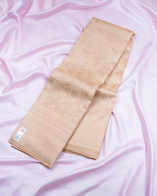 Pure Handloom Kanchipuram Silk Saree with Classic Floral Wine Brocade