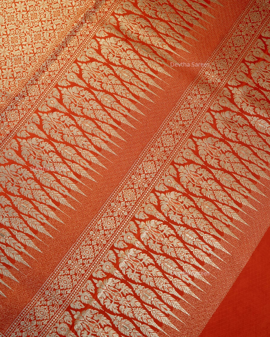 Burnt Orange Premium Banarasi Katan Brocade Silk Saree (D14)