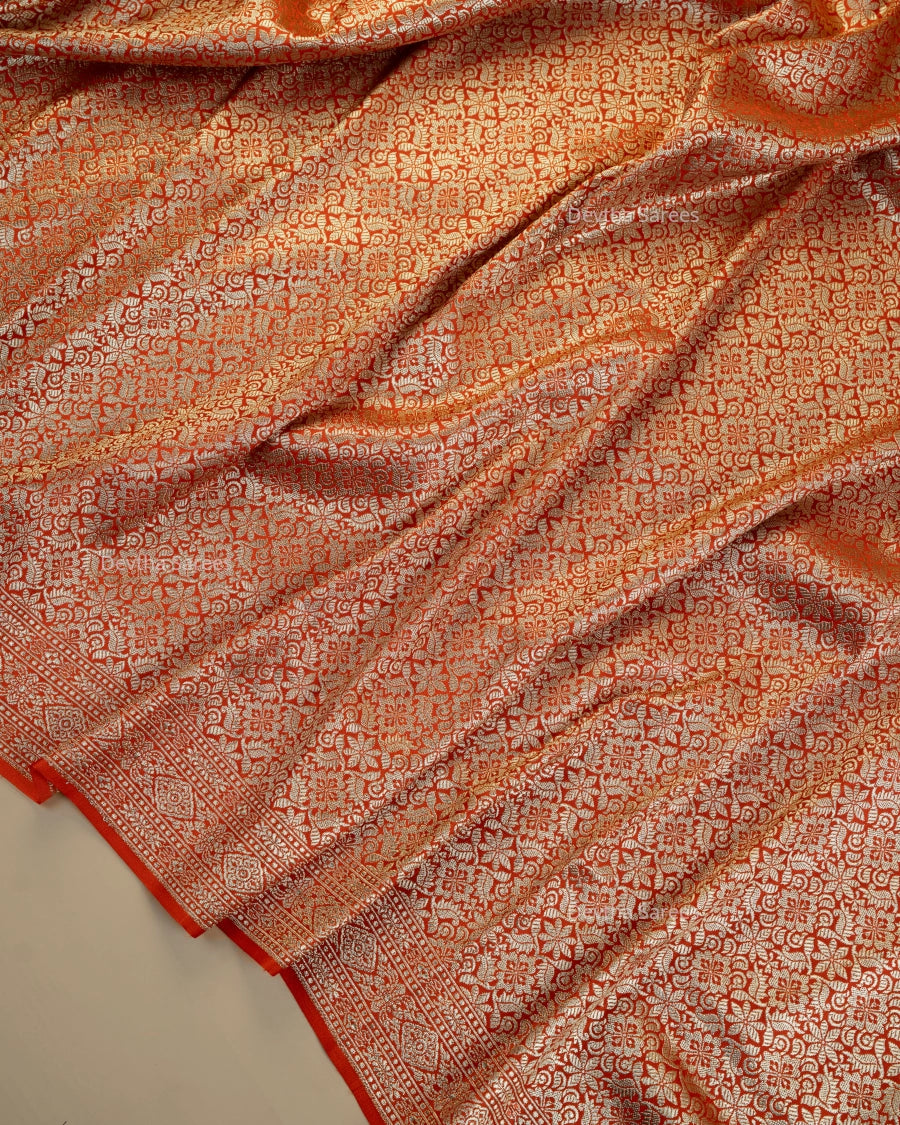 Burnt Orange Premium Banarasi Katan Brocade Silk Saree (D14)