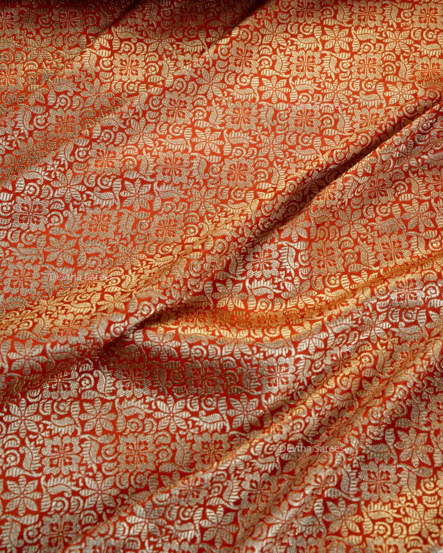 Burnt Orange Premium Banarasi Katan Brocade Silk Saree (D14)