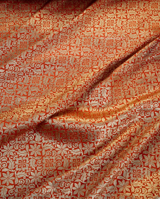Burnt Orange Premium Banarasi Katan Brocade Silk Saree (D14)